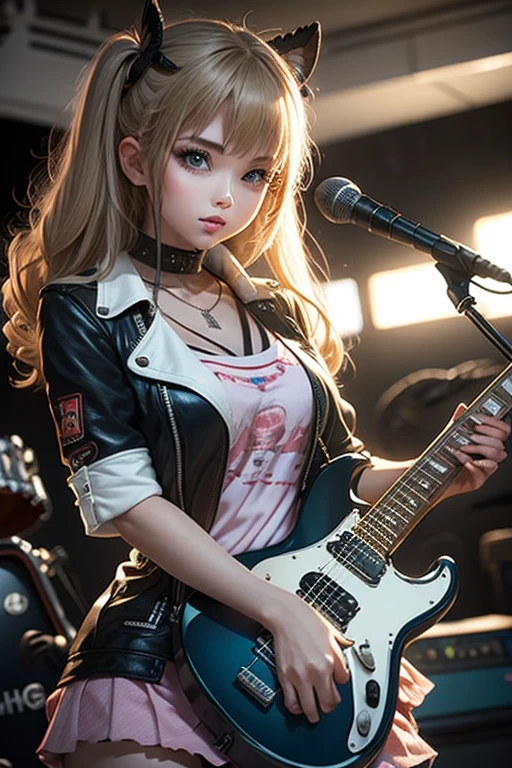 pretty rocker girl with electric guitar