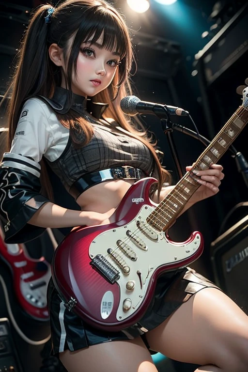 pretty rocker girl with electric guitar