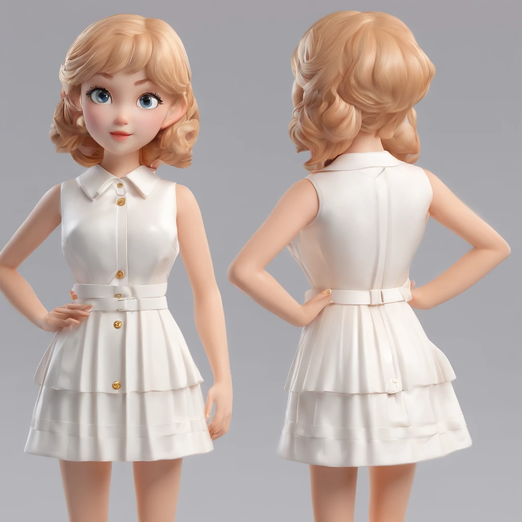 super cute girl IP by pop mart, Bright eyes, cherub,Little white dress, Clay, Models, a blind box toy, Glossy and delicate,Clean background, Good gloss, 3D rendering of,Best quality