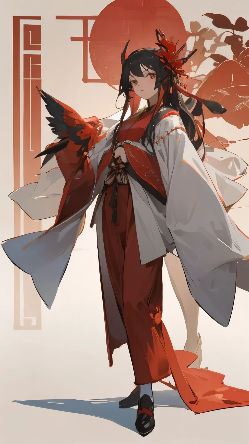A 19-year-old beautiful girl with long hair，Wearing a red phoenix robe, an ancient Chinese costume，Standing in the palace