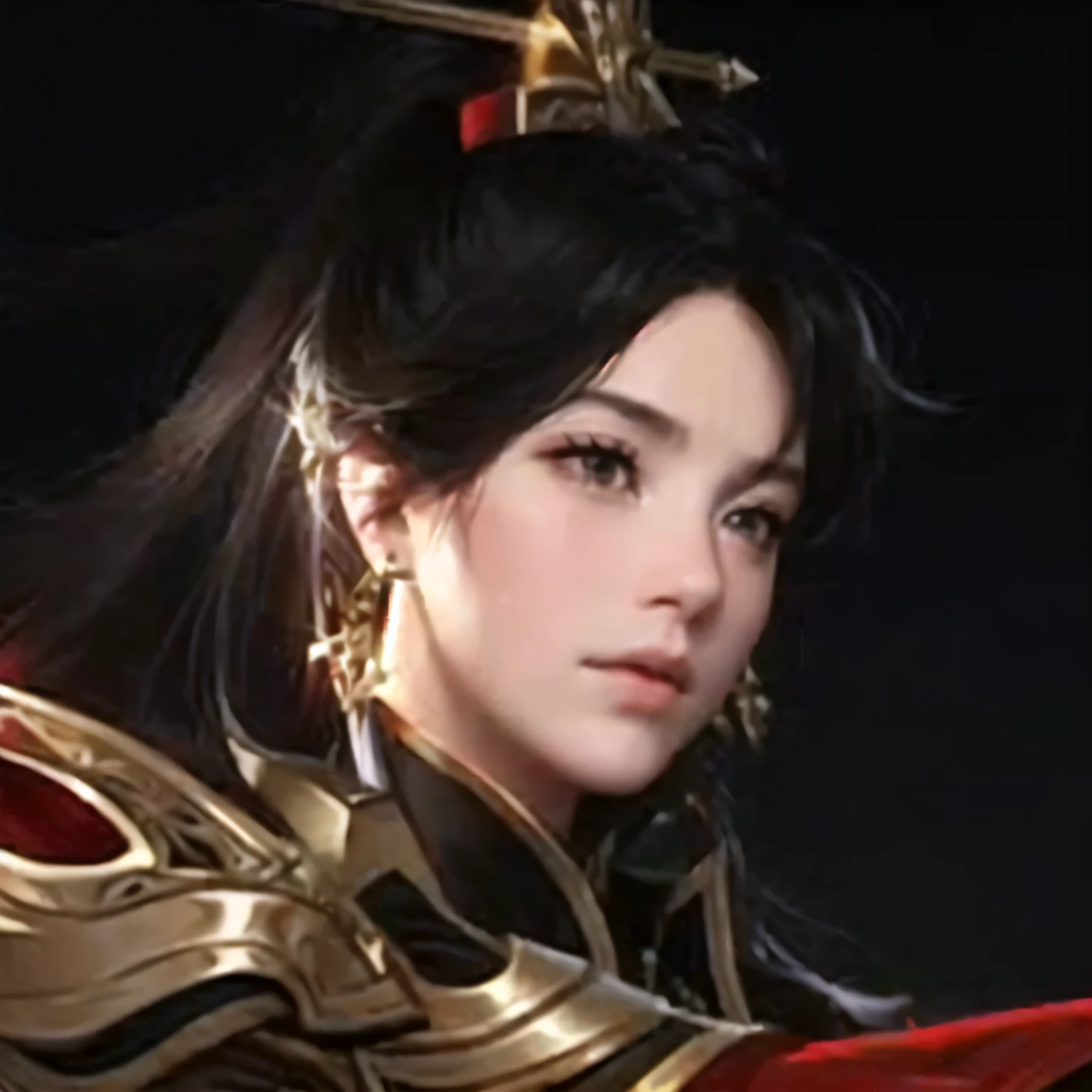 NSFW, 8k, best quality, highres, realistic, real person, A dynamic scene of a fierce and muscular female knight with golden hair, wearing light armor that reveals her muscular abdomen and arms, caught in the action of swinging her massive sword and shouting fiercely. She is in the midst of battle, the intense expression on her face reflecting her battle cry, with the ancient castle and the chaos of the siege in the background.