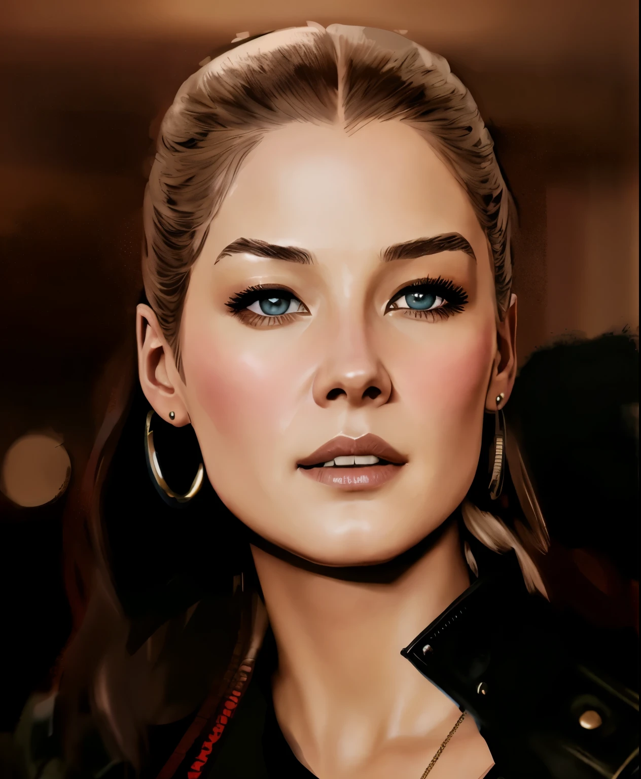 illustration of sks woman as thief in leather armor, smirk, beautiful detailed eyes, cinematic, drawn by Greg Rutkowski, Yoji Shinkawa:0.6, vibrant colors,