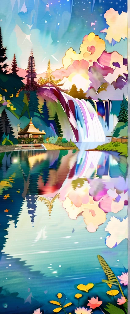 TRUCKERSRULESTYLE, (very beautiful elaborate watercolors:1.5),beautiful nature,beautiful lake\((very elaborate and beautiful galaxy reflected:1.4)\),waterfalls,fantasy,some fairies,beautiful sky, BREAK ,quality\(8k,wallpaper of extremely detailed CG unit, ​masterpiece,hight resolution,top-quality,top-quality real texture skin,hyper realisitic,increase the resolution,RAW photos,best qualtiy,highly detailed,the wallpaper\)