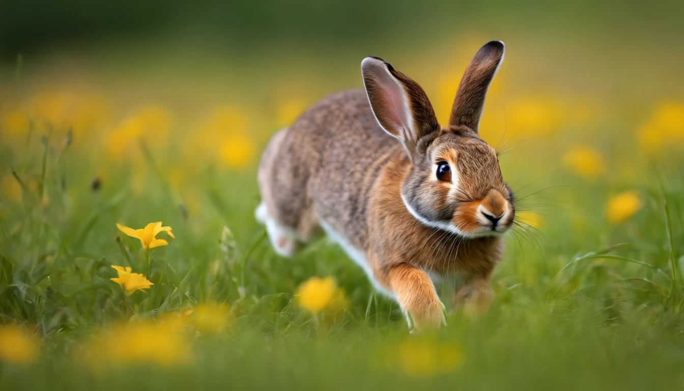 rabit in the grass jumping