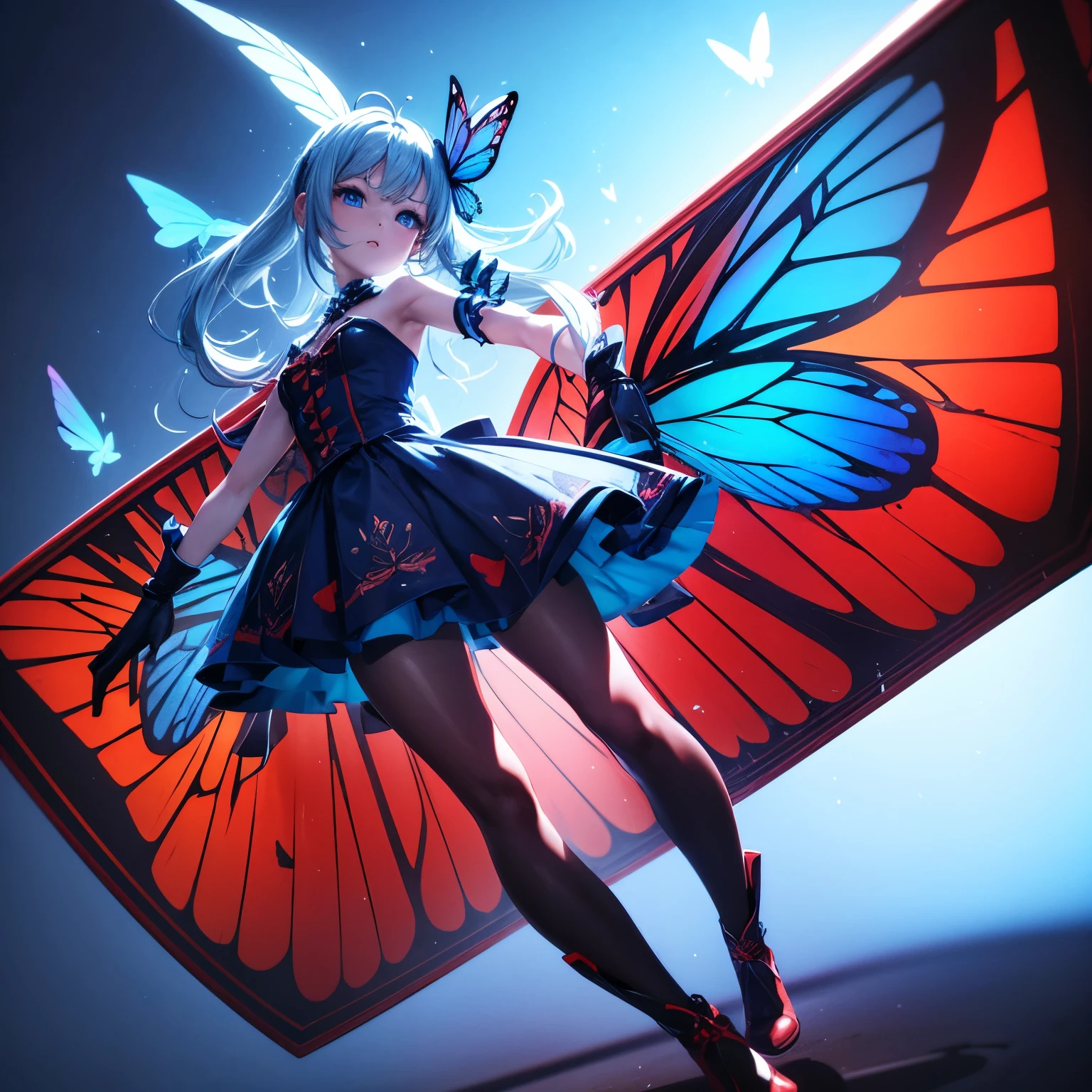 I want to make a 3D name D'biroe with a unique font color and a combination of blue and red. With a beautiful blue butterfly background theme