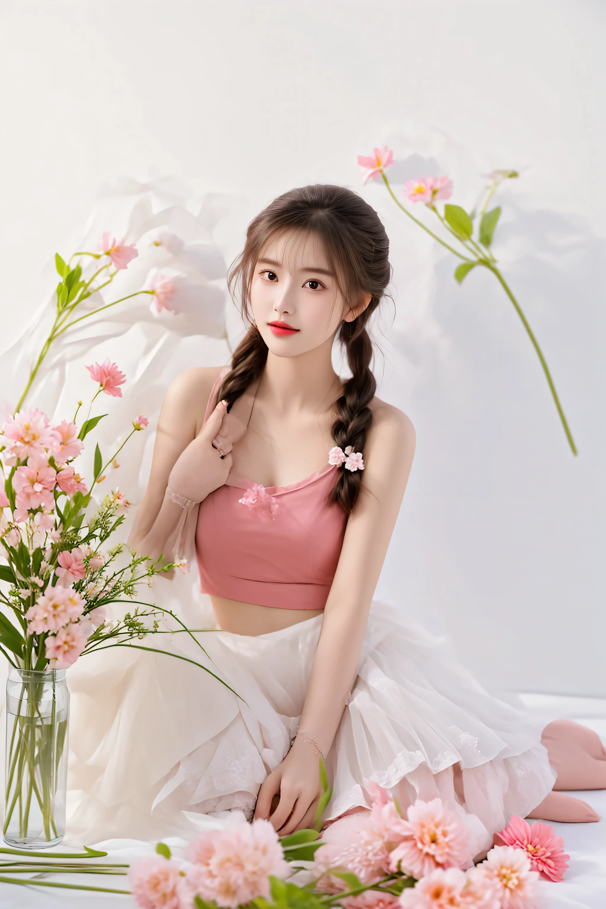 cherry blossom, look at viewer, Ariana Grande, lift skirt, the most beautiful image ever seen, uhd, RAW, korea, sharp focus, realistic, (photorealistic), best quality, ultra high res, masterpiece,
