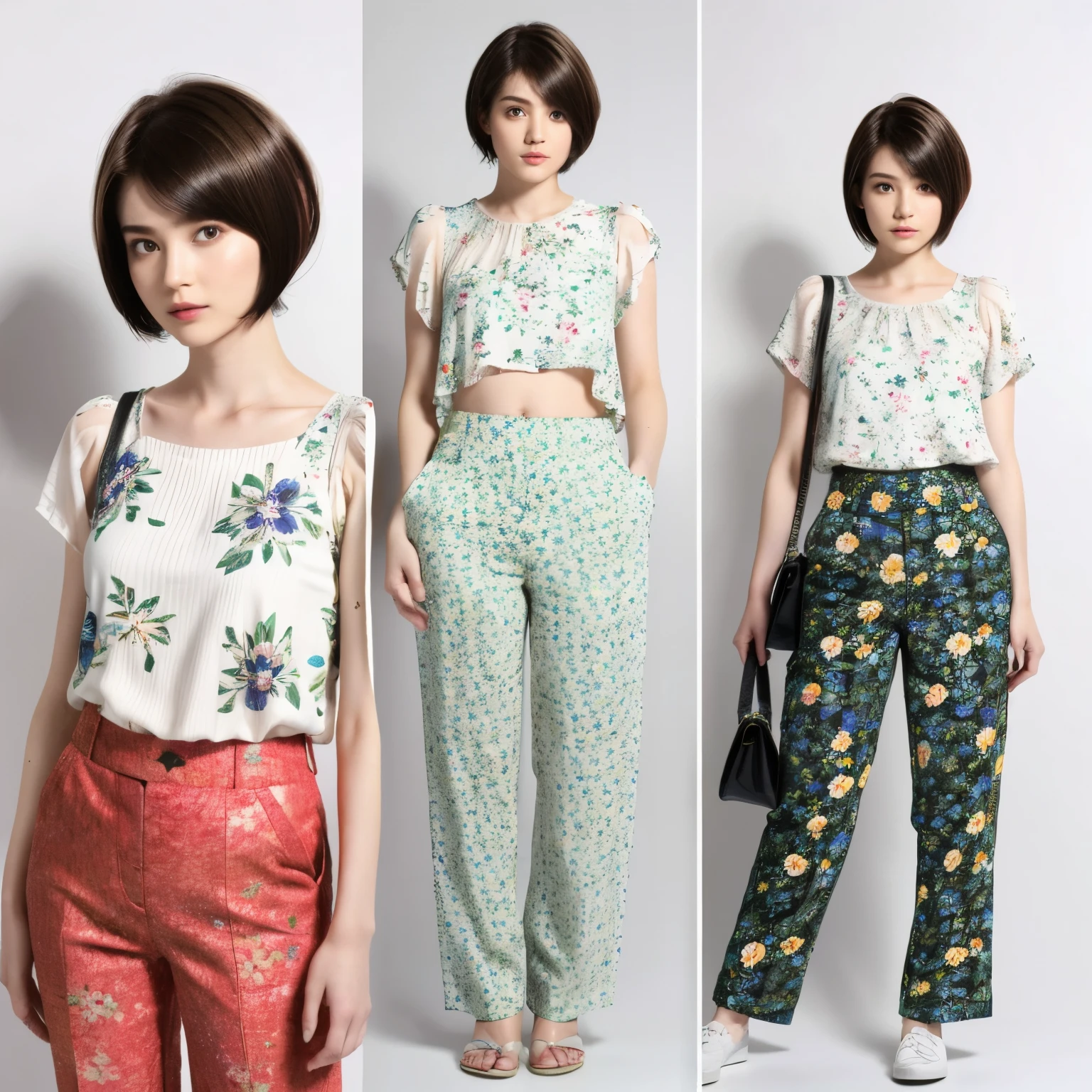 229 (18-year-old female,Floral clothes),  ((short hair:1.46)),  (Pants Style)