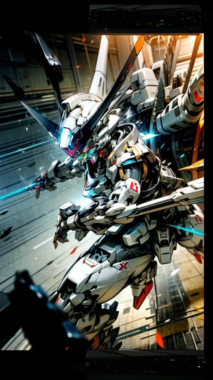 3Dillustration((4K)),Japanese animation severely damaged by fierce fighting,The heroic figure of Gundam