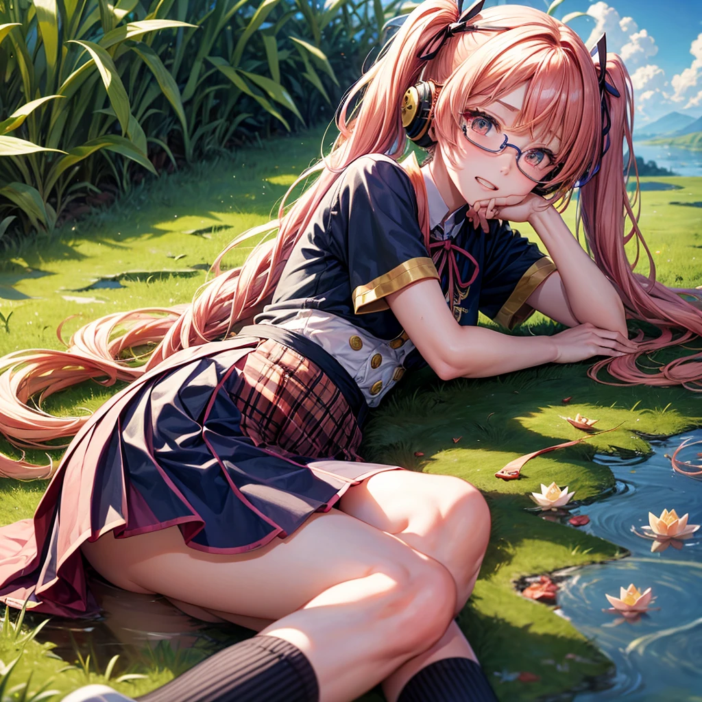 school girl was sprayed with water , school girl Was sprayed with water , (Masterpiece, best quality:1.2), , look at viewer , school girl wet white clothes, Soaking wet, dripping wet, Wet hair, Wet skin, translucent, Glittering with oil, fully dressed, Wet muddy field, dripping with mud, Arms full of mud, mud hair, lying in the mud, submerged, Covered all over, A face full of mud , dark red skirt , plaid skirt , pleated skirt , The shirt is tight. , white shirt , school girl , red knot , red bow , school , The skirt is next to the chest. , big breasts , big tits , (masterpiece, best quality:1.2), solo, 1girl, honoka , skull hair ornament , purple jacket, necktie, single glove, black gloves, plaid skirt, white thighhighs