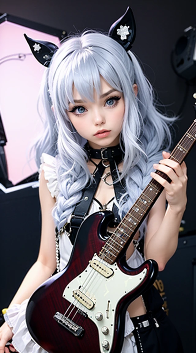 pretty rocker girl with electric guitar