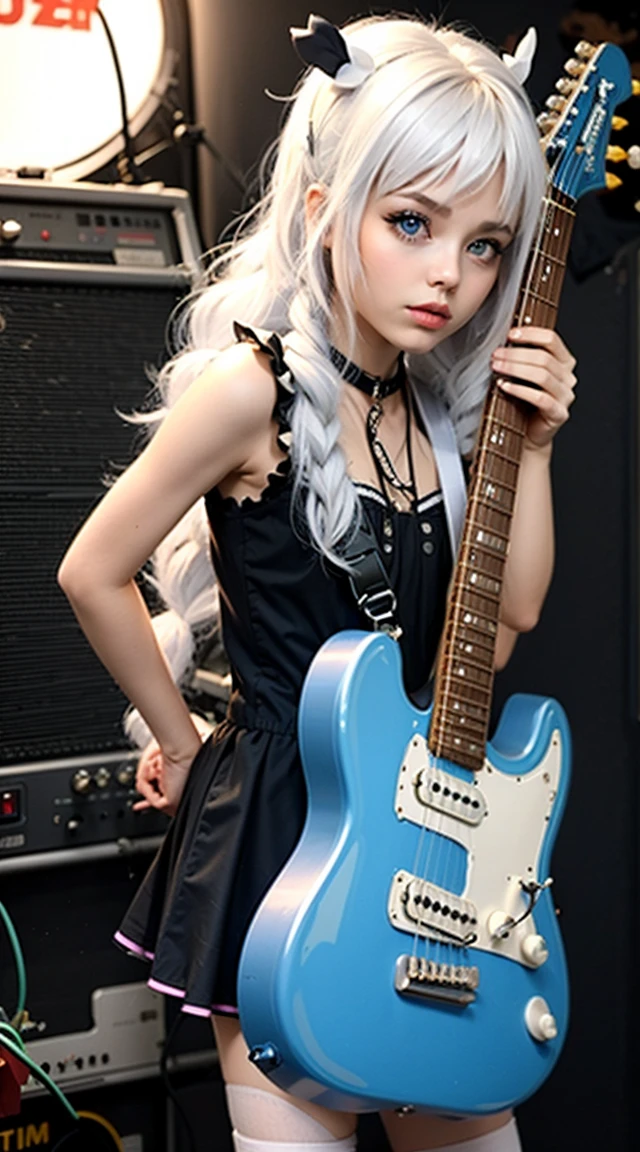 pretty rocker girl with electric guitar