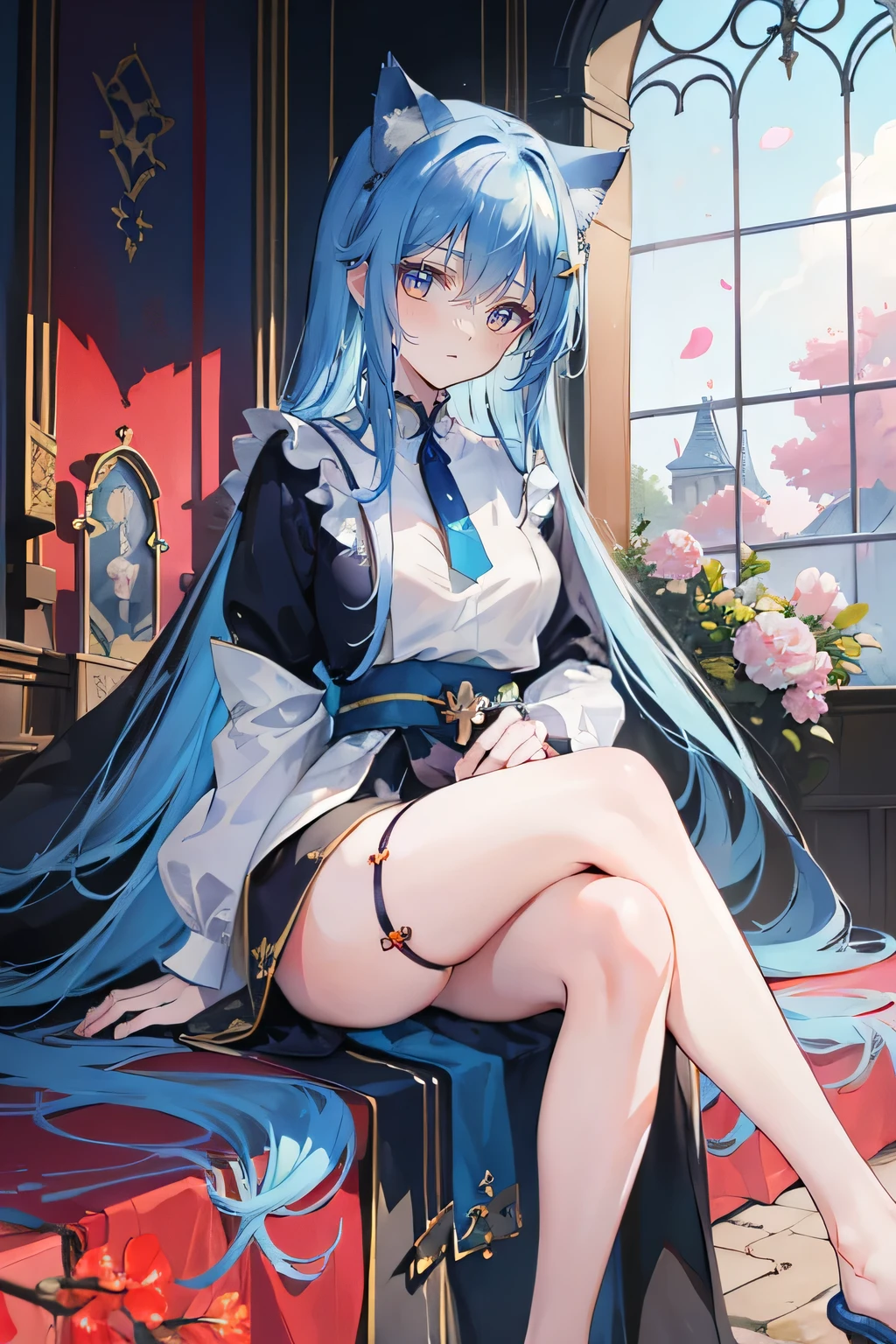 ((Best Quality)), (ultra-detailliert), ((Extremely detailed)), (Beautiful), ((Kawaii Girl)),((masutepiece)),Blue eyes、Hair is white、Longhaire、Quirk hair、Horse ears,Horse tail、tall、Breasts are big、White running clothes on purple background、Lavender colored black running shoes、Red under-rim glasses、animesque、Uma Musume,One girl,Pipa early English