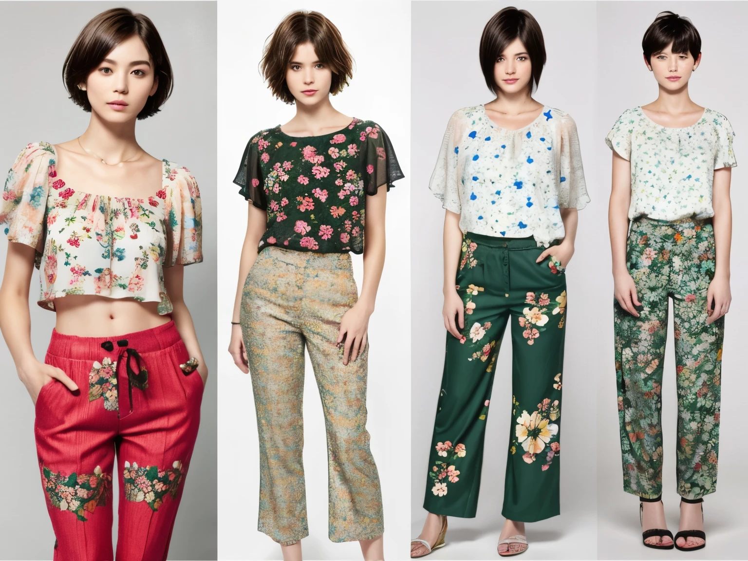 229 (18-year-old female,Floral clothes),  ((short hair:1.46)),  (Pants Style)