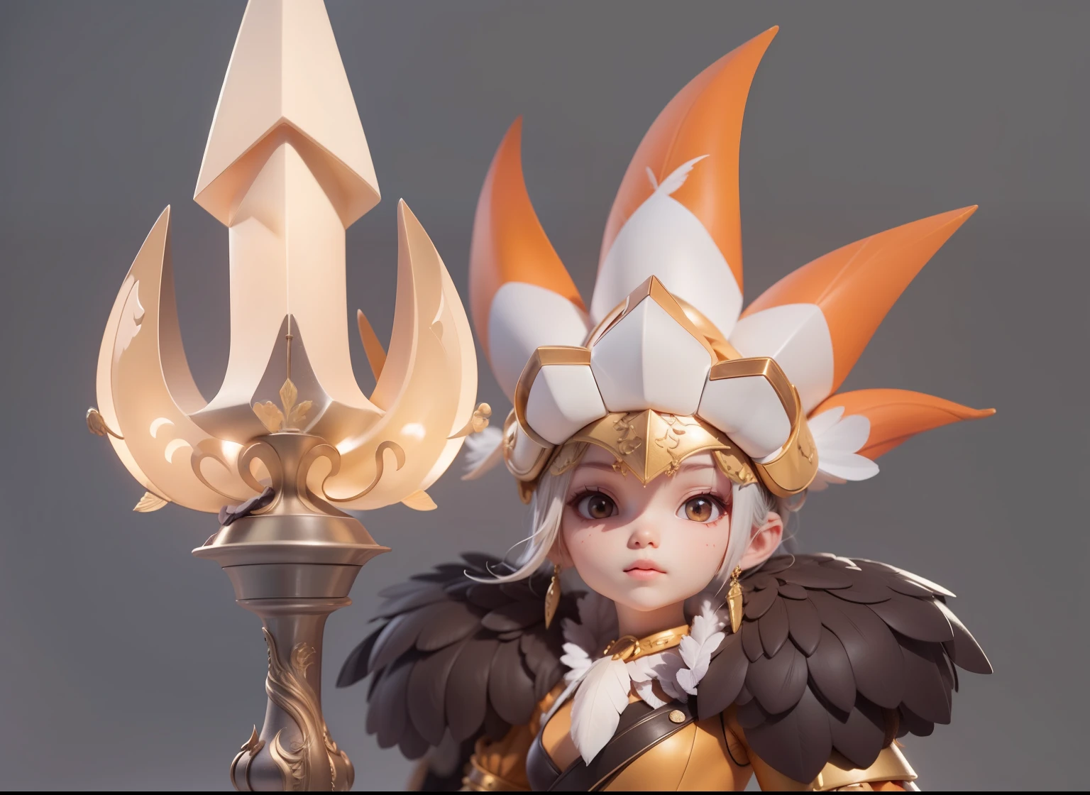 (Feather headdress,Bone Sword,Brown hair shawl,Bone decoration on head)Refinement,European and American cartoons,of lights,Clear structure(8K,Optimal quality,masterpiece:1.2),Ultra Detailed,Optimal quality,Ultra-high resolution,专业illumination,Photon Mapping,Radiosity,Physically Based Rendering,illumination,Depth of Field,Clear focus,Sunlight,Well composed,(Ulzzang-6500:1.2) Mix 4, hiqcgbody,