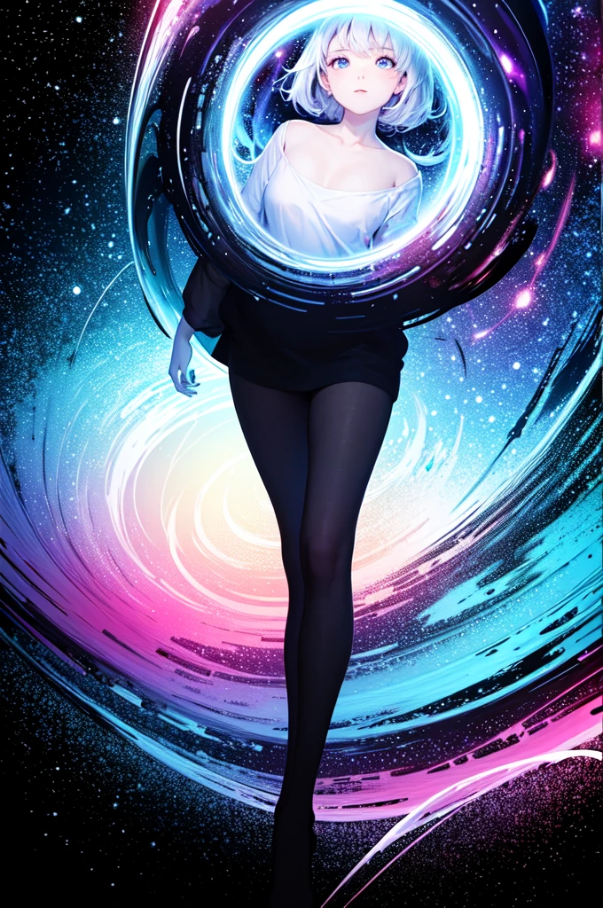 masterpiece, best quality, ultra high res, (abstract art:1.3), 1girl, cosmic dress, cosmic beauty, in space, nebula