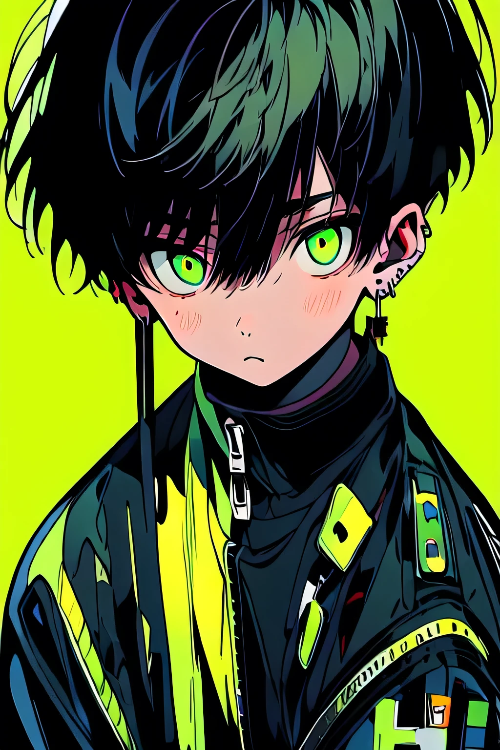 (highest quality, masterpiece:1.2),One boy,rainbow,Food,Black Hair,Short Hair、Black background,Food up,Hair between the eyes,View Viewer,alone,Holding,animal Food,Simple Background,Holding Jewelry,Green Eyes,Earrings,Upper Body,bangs,Mouth closed,Sleeves are longer than the wrist,Foodie,Long sleeve,Jacket,zipper,bandage, Food,Green Eyes,black Foodie,black Jacket,crossed bangs,1 Girly Boy Hooded Jacket,