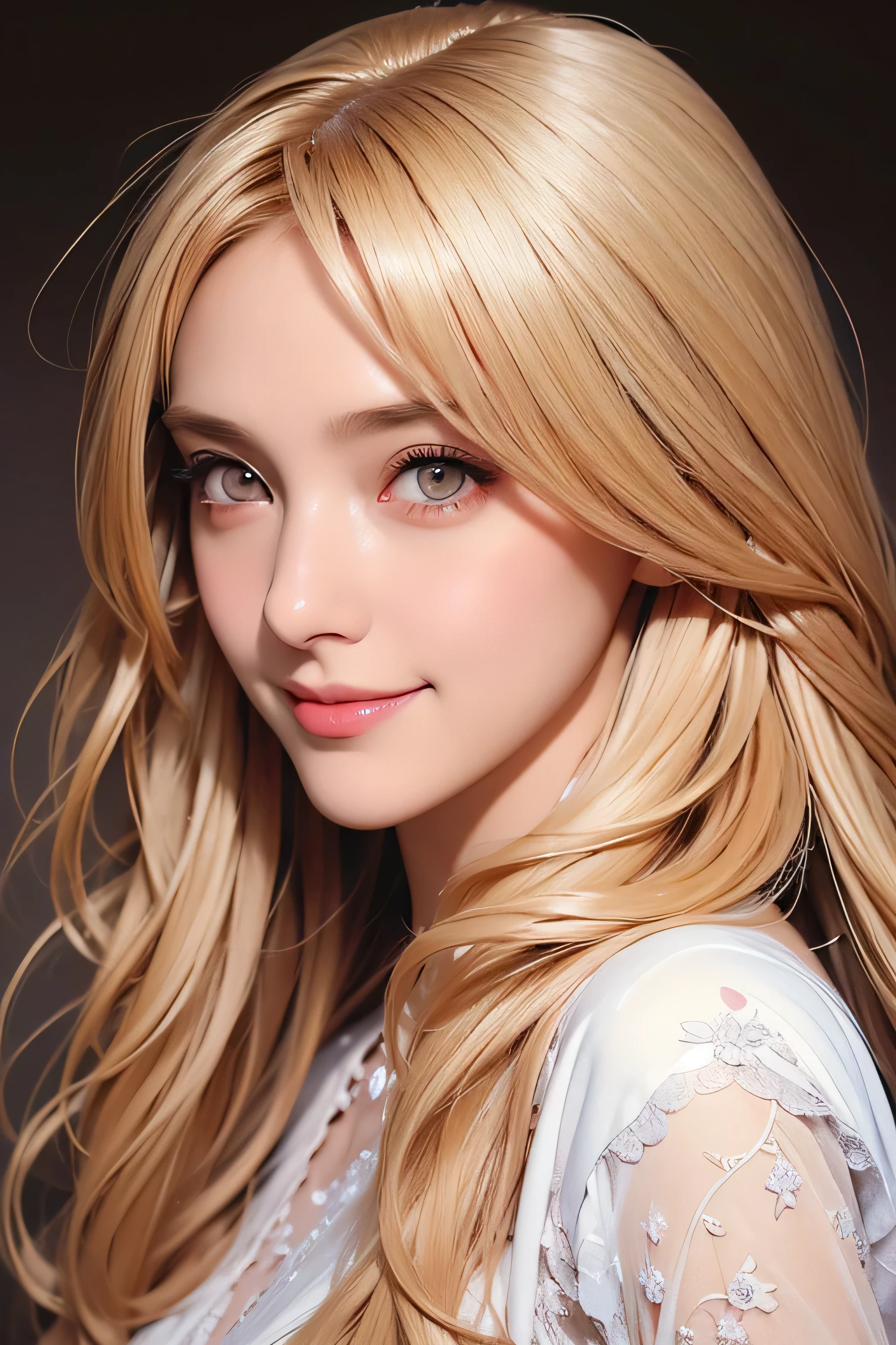 Beautiful 8 year old girl, Big eyes, midum Breasts, thin, 8k, highest quality, (Very detailed head: 1.0), (Highly detailed face: 1.0), (Very thin hair: 1.0), Maid clothes, High-resolution official artwork, Anime Moe Art Style, Beautiful and detailed anime art, shy smile, Blonde, Sleek Long Hair