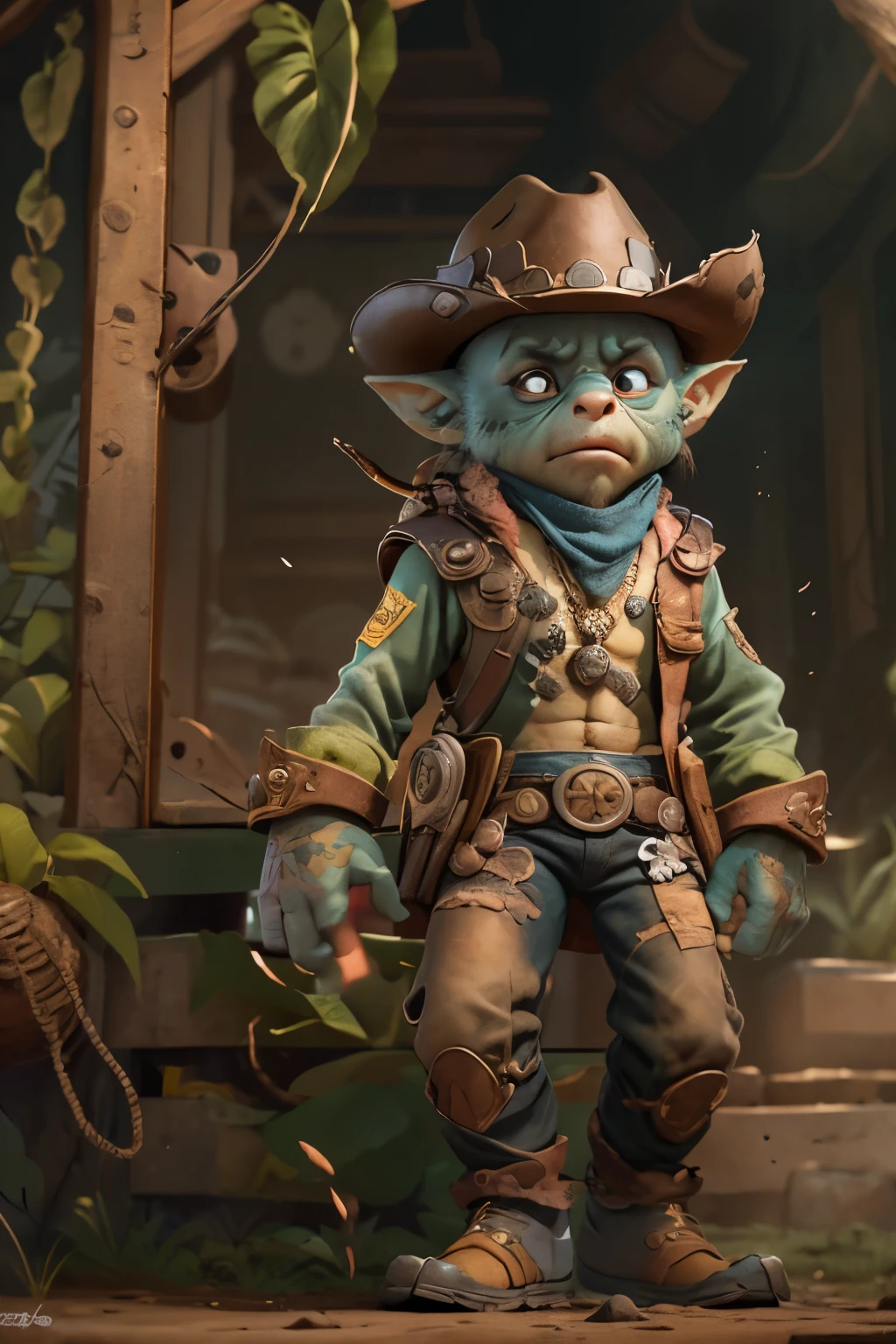 A hyper-realistic masterpiece, a cute cowboy gremlin sheriff, Alberto Seveso style illustration, award-winning photograph, ultra HD, extremely detailed, wild west. a cute cowboy gremlin sheriff, Albero Seveso style illustration, award-winning photograph, ultra HD, extremely detailed, wild west, hyper-realistic masterpiece, intricate detailed design, chiaroscuro lighting, dramatic contrast, cinematic composition, moody atmosphere, vibrant colors, warm lighting, rugged texture, weathered appearance, dynamic pose, intense gaze, mischievous expression, whimsical character design.