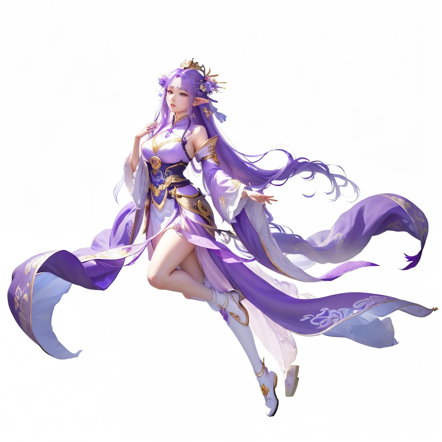Wearing a purple dress、Anime girl with long hair and a fan, beautiful fantasy queen, full body xianxia, ((beautiful fantasy queen)), author:Yang Jie, Beautiful young wind elf, Beautiful fantasy girl, author:Fan Qi, palace , Girl wearing Hanfu, Inspired by Qiu Ying, Inspired by Lan Ying, A beautiful artistic illustration,Verism, UHD, retina, masterpiece, best quality, highres, 4K, 8k, 16k, 1080P, high quality, anatomically correct