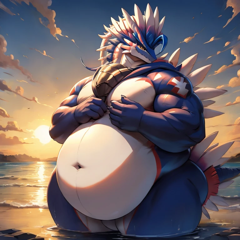 Obese male Koraidon, massive belly, ,