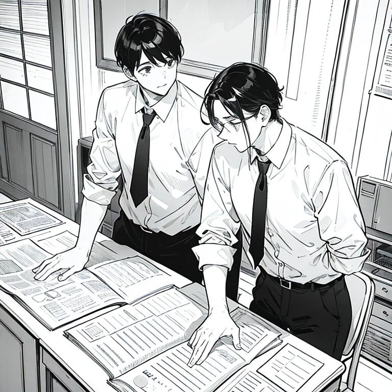 Two men (school officials) who love each other are at school and are involved in an important meeting.