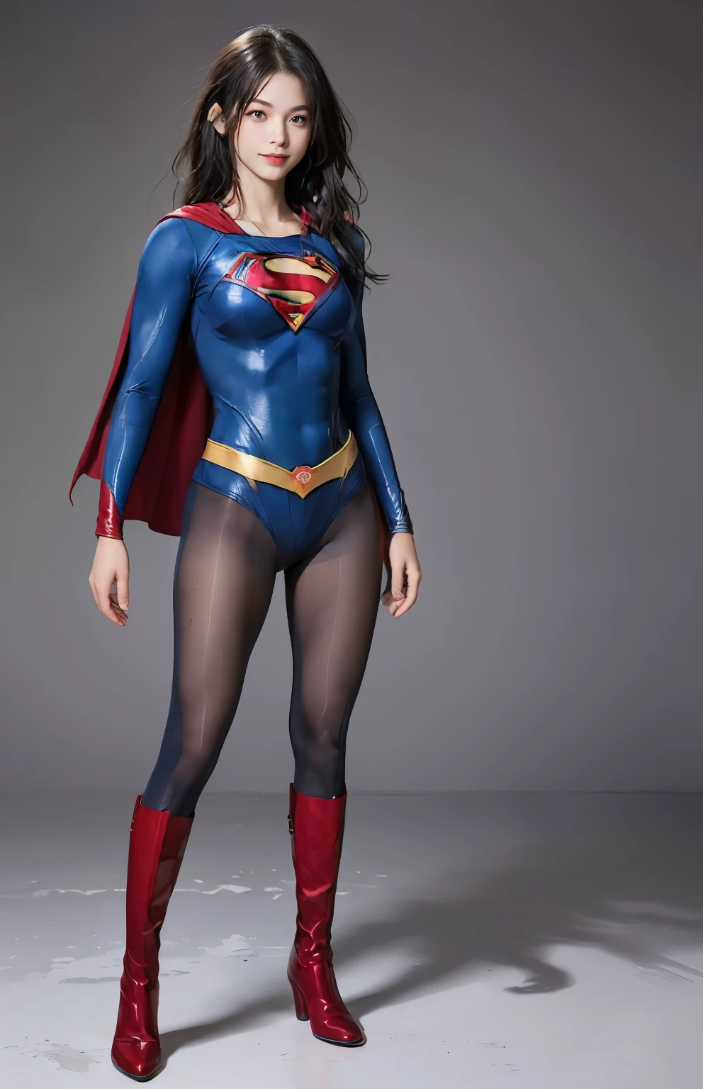 No background、(((Beautiful legs in black tights.)))、(((Legally express the beauty of your smile)))、((((Make the most of your original images)))、(((Body-hugging Supergirl costume)))、(((Supergirl Costume)))、(((Beautiful Hair)))、(((She is winking cutely.)))、(((Please wear black tights....、Wear red boots)))、((Best image quality、8k))、((highest quality、8k、masterpiece:1.3))、(((Preserve background )))、Sharp focus:1.2、Beautiful woman with perfect figure:1.4、Slim Abs:1.2、Wet body:1.5、Highly detailed face and skin texture、8k