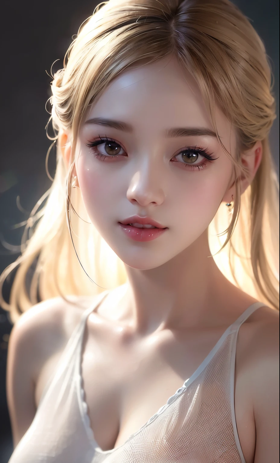 (8k, RAW photo, photorealistic:1.25) ,( lipgloss, eyelashes, gloss-face, glossy skin, best quality, ultra highres, depth of field, chromatic aberration, caustics, Broad lighting, natural shading,Kpop idol) looking at viewer with a serene and goddess-like happiness,