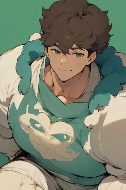 1 man, handsome man, well built, muscular, 20 year old man, oikawa tooru, fluffy pink sweater, illustration, simple background, white beret, smiling, seductive