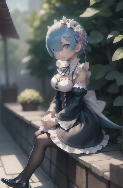 Rem /(Re:zero)/ ,anime girl sitting on steps , short light blue hair , blue eyes, girl fanart, in an anime style, in anime style, artwork in the style of guweiz, anime moe artstyle, modern anime style, anime style illustration, anime style only, anime artstyle, anime style, anime style character, anime style. 8k, anime style art, anime style 4 k
