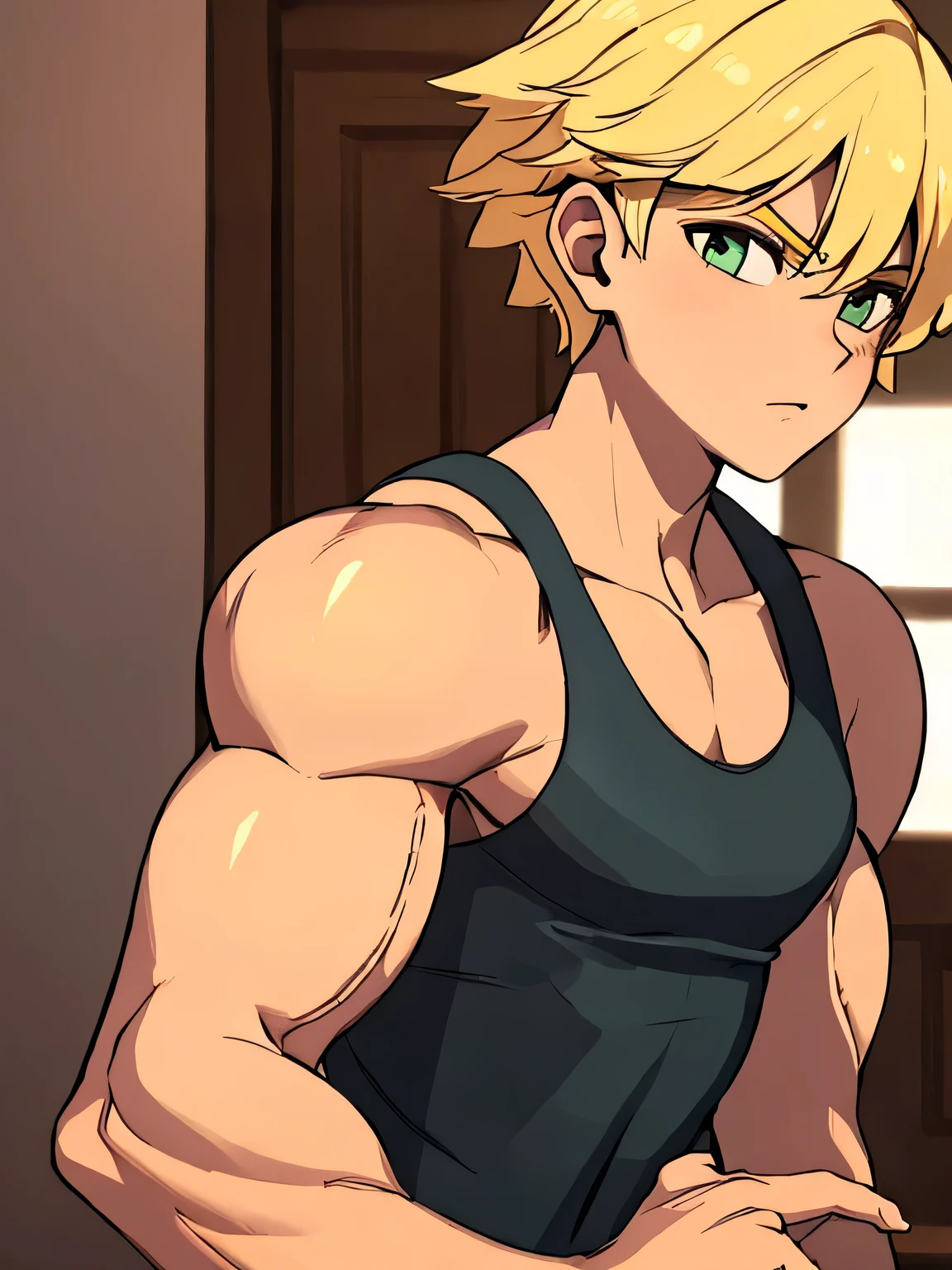 Highres, Masterpiece, Best quality at best,Best Quality,hight quality, hight detailed, boy, 1boy, blonde, tank top,