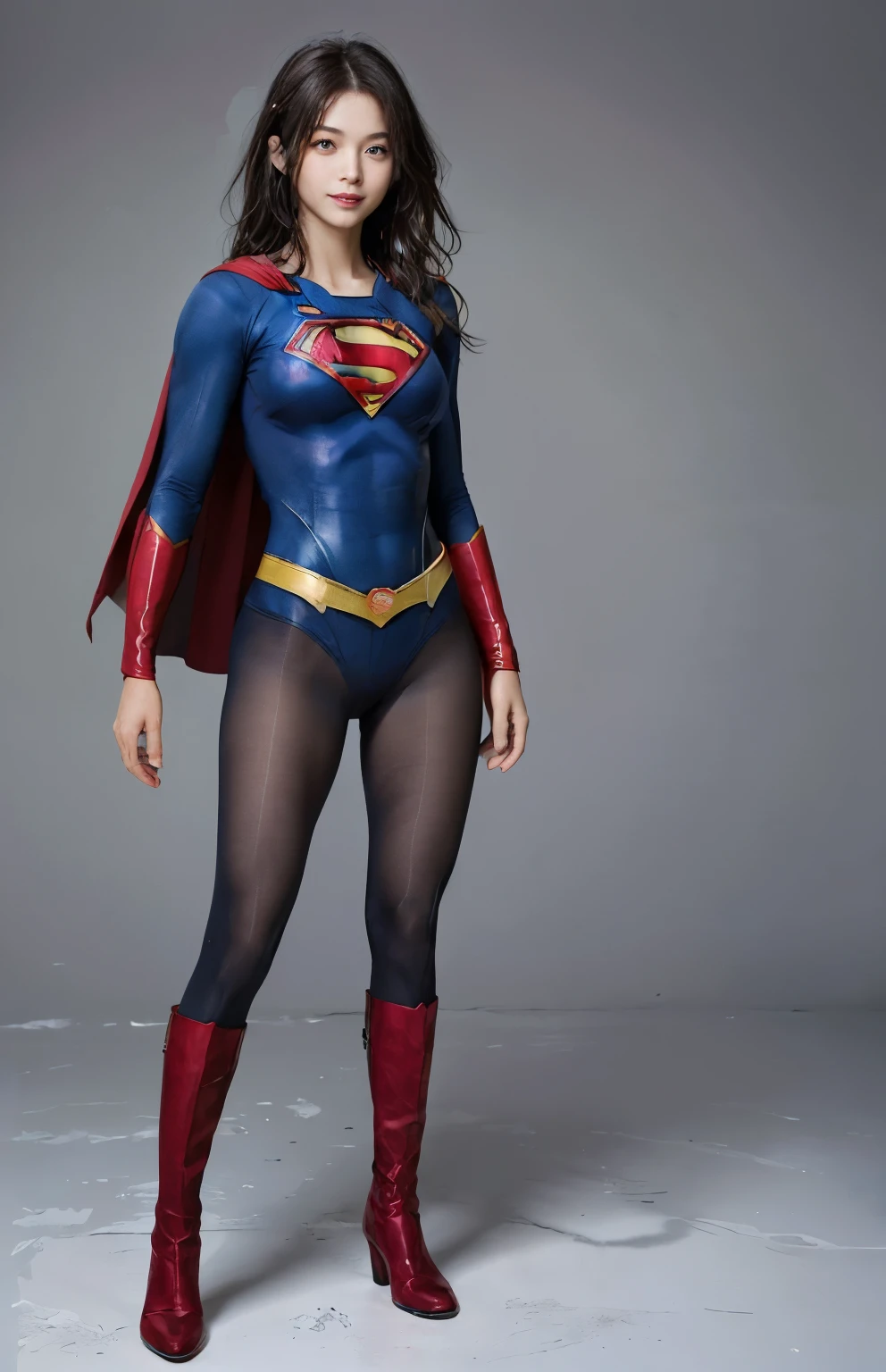 No background、(((Beautiful legs in black tights.)))、(((Legally express the beauty of your smile)))、((((Make the most of your original images)))、(((Body-hugging Supergirl costume)))、(((Supergirl Costume)))、(((Boyish beautiful hair)))、(((She is winking cutely.)))、(((Please wear black tights....、Wear red boots)))、((Best image quality、8k))、((highest quality、8k、masterpiece:1.3))、(((Preserve background )))、Sharp focus:1.2、Beautiful woman with perfect figure:1.4、Slim Abs:1.2、Wet body:1.5、Highly detailed face and skin texture、8k