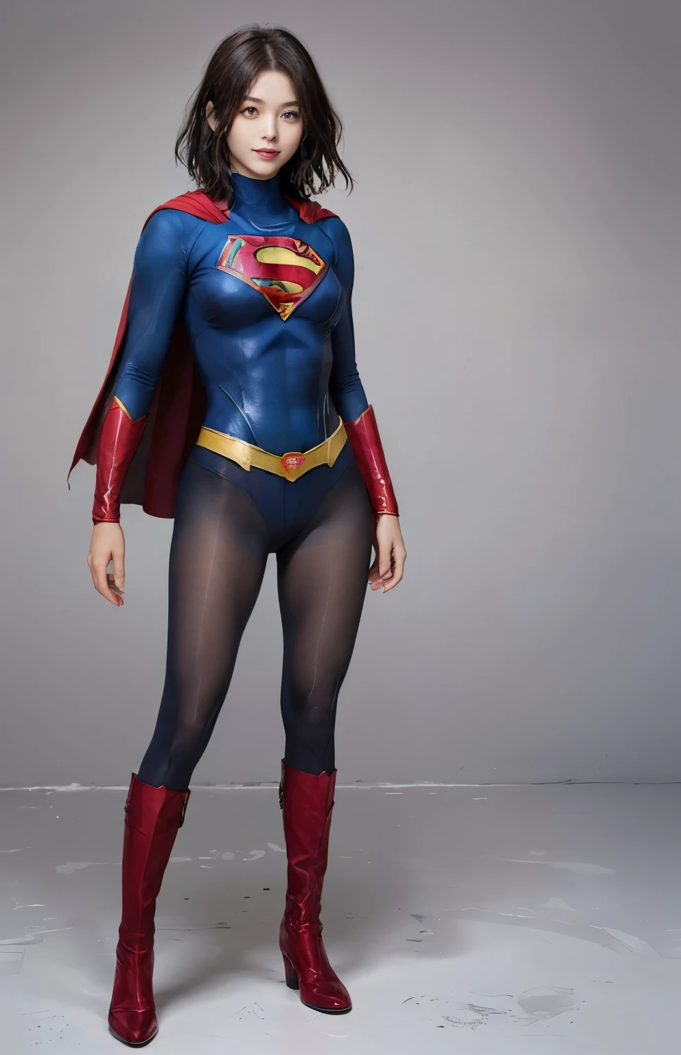 No background、(((Beautiful legs in black tights.)))、(((Legally express the beauty of your smile)))、((((Make the most of your original images)))、(((Body-hugging Supergirl costume)))、(((Supergirl Costume)))、(((Beautiful boyish short hair)))、(((She is winking cutely.)))、(((Please wear black tights....、Wear red boots)))、((Best image quality、8k))、((highest quality、8k、masterpiece:1.3))、(((Preserve background )))、Sharp focus:1.2、Beautiful woman with perfect figure:1.4、Slim Abs:1.2、Wet body:1.5、Highly detailed face and skin texture、8k