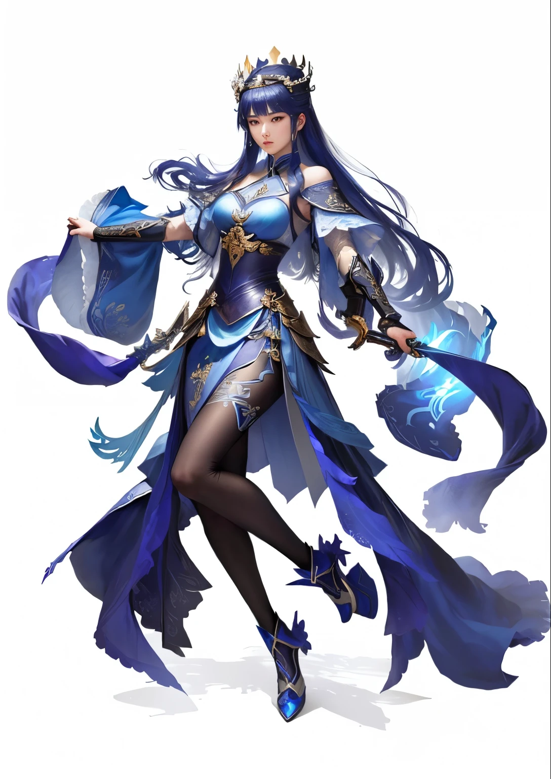 Wearing a blue dress、Holding a sword、woman wearing crown, full body xianxia, author:Yang Jie, extremely detailed type germ, g liulian art style, ! dream type germ, style type germ, style of type germ, type germ on artstation pixiv, concept art | type germ, type germ lau