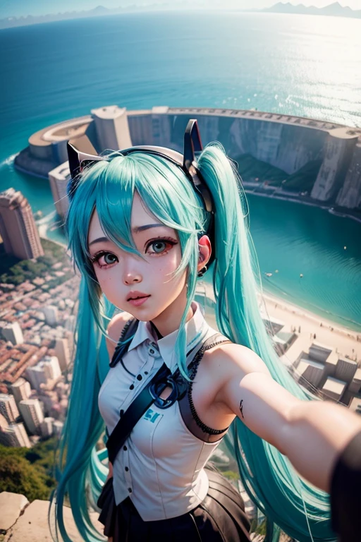 hatsune miku tirando selfie no cristo redentor brasil
