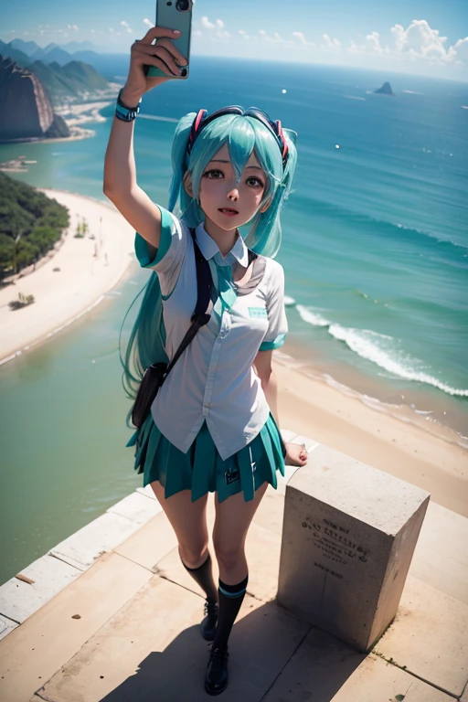 hatsune miku tirando selfie no cristo redentor brasil