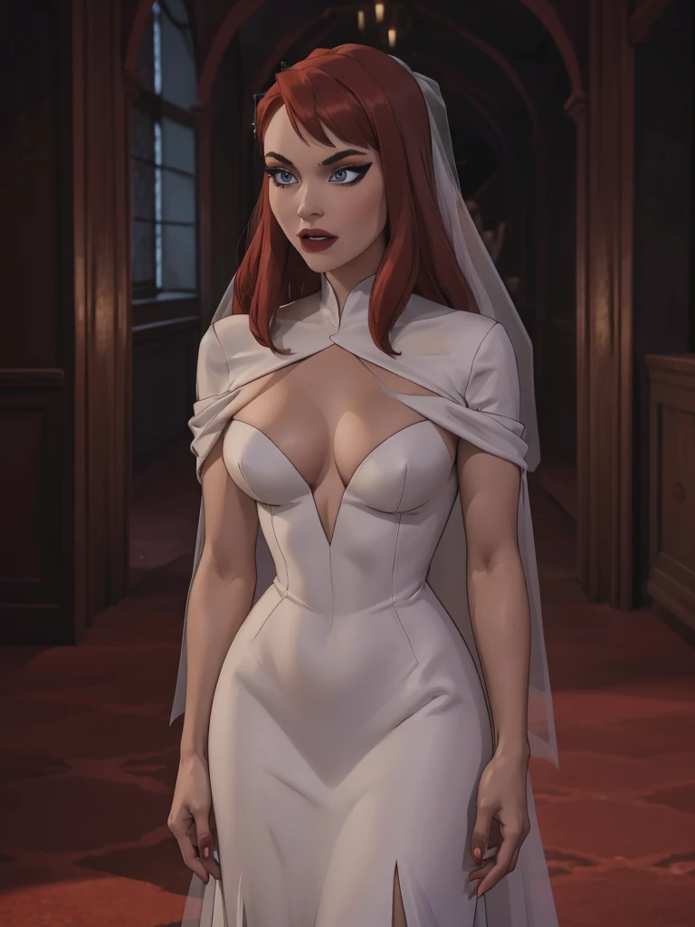 32:32
Wedding day, dark Church of black flowers, bride red hair, heavy makeup, eyelashes, red lipstick, crystal blue eyes, high detail black wedding dress, sexy breasts, standing fool body, black roses in hand, waiting for the groom , high details wedding dress, Ultra-detailed bride dress, luxury wedding dress with darkvtone and bloody flower texture, 4k, (dracula's bride)
