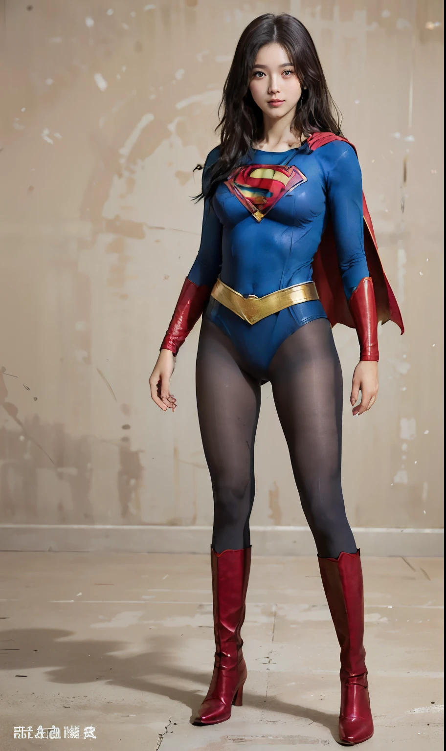 No background、(((Beautiful legs in black tights.)))、(((Legally express the beauty of your smile)))、((((Make the most of your original images)))、(((Body-hugging Supergirl costume)))、(((Supergirl Costume)))、(((Beautiful boyish short hair)))、(((She is winking cutely.)))、(((Please wear black tights....、Wear red boots)))、((Best image quality、8k))、((highest quality、8k、masterpiece:1.3))、(((Preserve background )))、Sharp focus:1.2、Beautiful woman with perfect figure:1.4、Slim Abs:1.2、Wet body:1.5、Highly detailed face and skin texture、8k