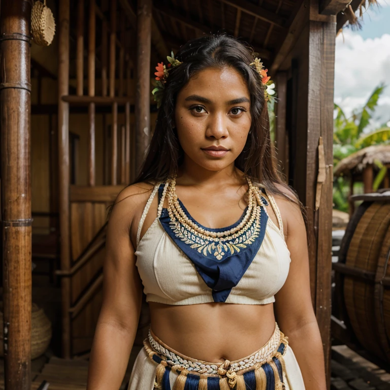 Beautiful woman, 24 years, 🇫🇲 Micronesia, polynesian ethnicity , dressed in traditional clothing 