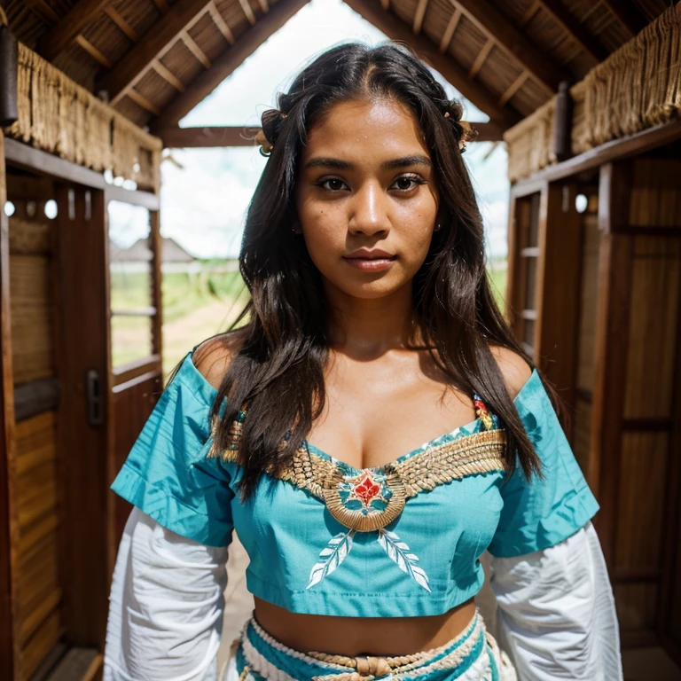 Beautiful woman, 24 years, 🇫🇲 Micronesia, polynesian ethnicity , dressed in traditional clothing
