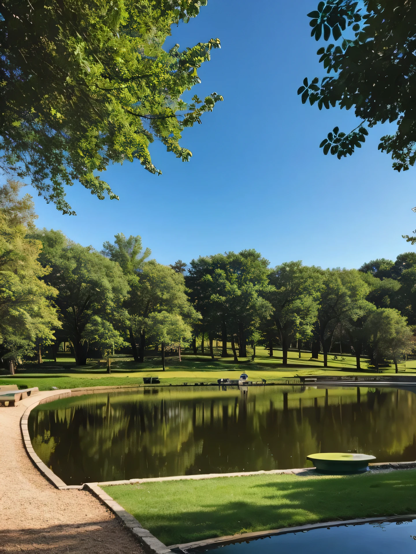 picture of scenic park with pond, shot from iPhone, UHD, Instagram stories