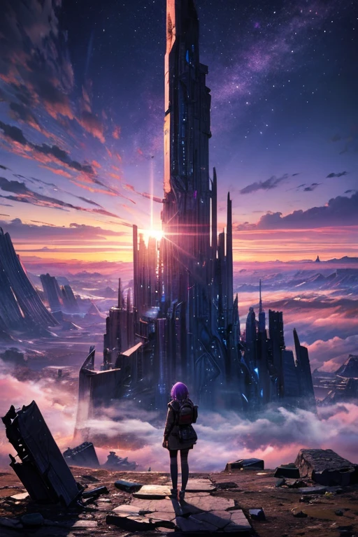 highest quality、Desolate Earth、wreckage、Purple Sky、Surrealism