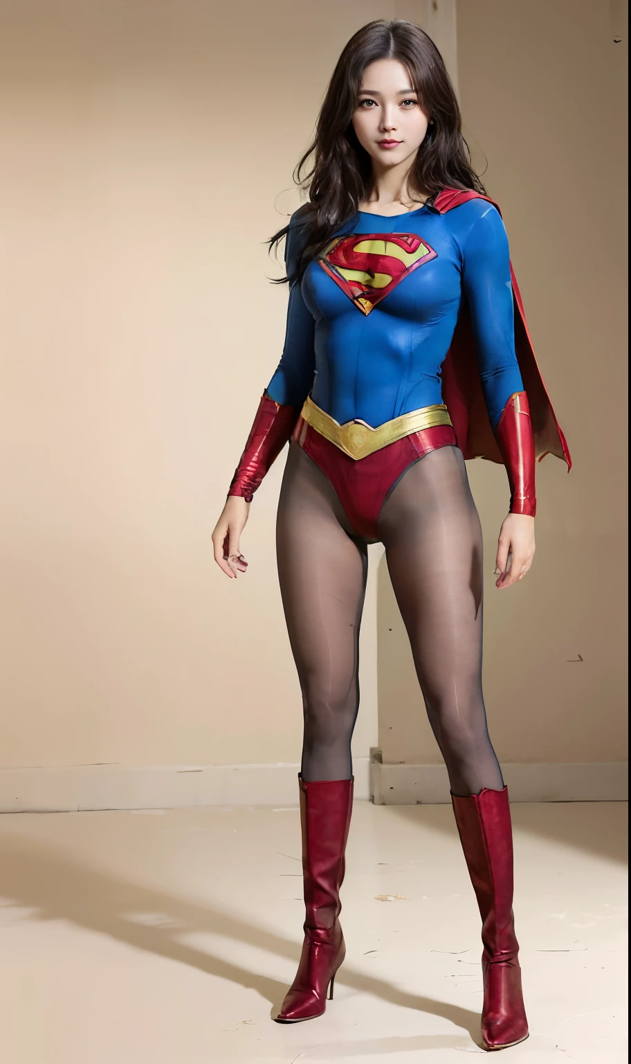 No background、(((Beautiful legs in black tights.)))、(((Legally express the beauty of your smile)))、((((Make the most of your original images)))、(((Body-hugging Supergirl costume)))、(((Supergirl Costume)))、(((Beautiful short hair)))、(((She is winking cutely.)))、(((Please wear black tights....、Wear red boots)))、((Best image quality、8k))、((highest quality、8k、masterpiece:1.3))、(((Preserve background )))、Sharp focus:1.2、Beautiful woman with perfect figure:1.4、Slim Abs:1.2、Wet body:1.5、Highly detailed face and skin texture、8k