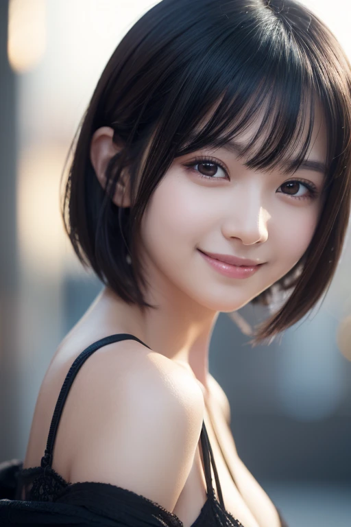 Beauty, black hair, short hair, anime, depth of field, UHD, masterpiece, best quality, high details, textured skin, ccurate, super detail,smile