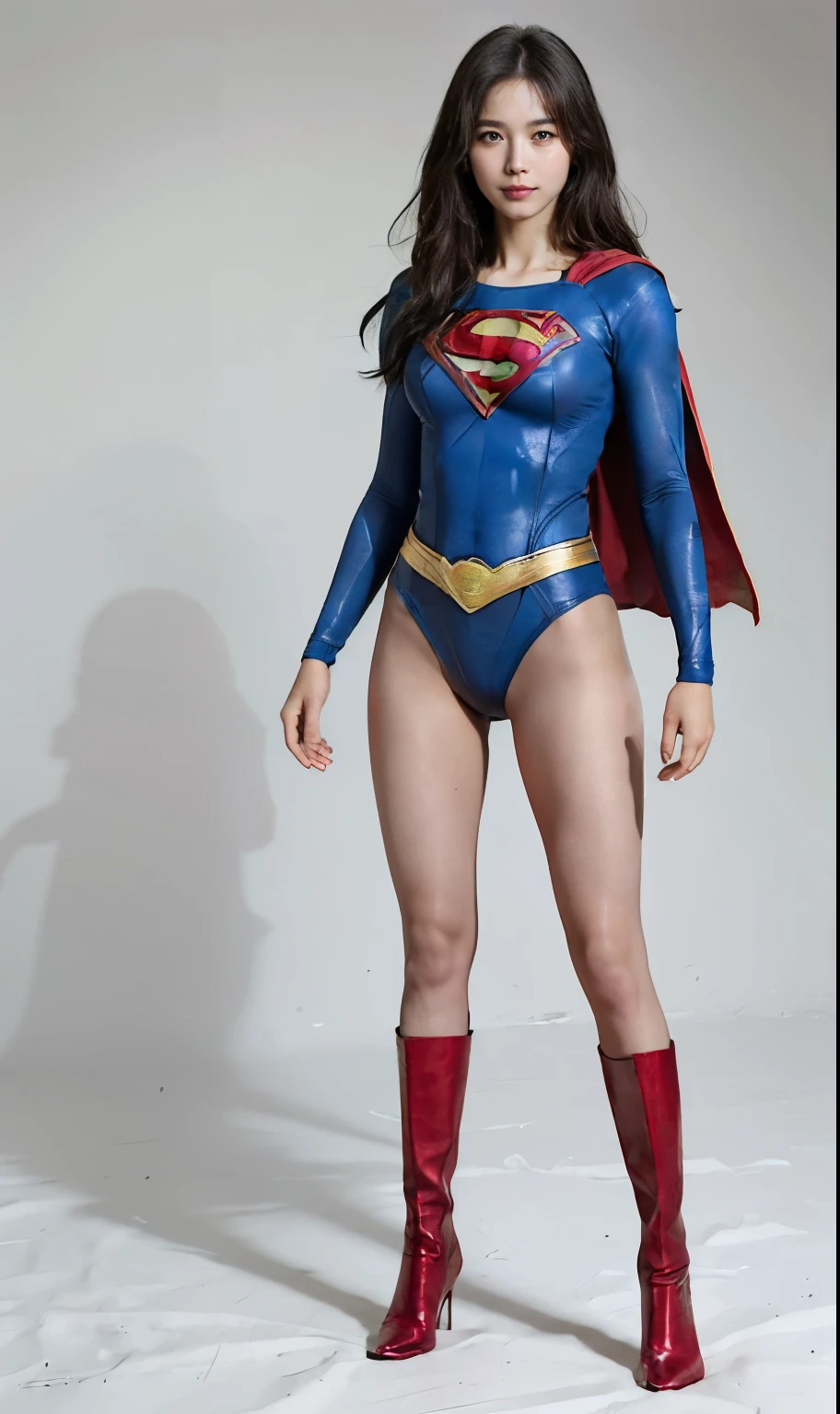 No background、(((Beautiful legs in black tights.)))、(((Legally express the beauty of your smile)))、((((Make the most of your original images)))、(((Body-hugging Supergirl costume)))、(((Supergirl Costume)))、(((Beautiful short hair)))、(((She is winking cutely.)))、(((Please wear black tights....、Wear red boots)))、((Best image quality、8k))、((highest quality、8k、masterpiece:1.3))、(((Preserve background )))、Sharp focus:1.2、Beautiful woman with perfect figure:1.4、Slim Abs:1.2、Wet body:1.5、Highly detailed face and skin texture、8k