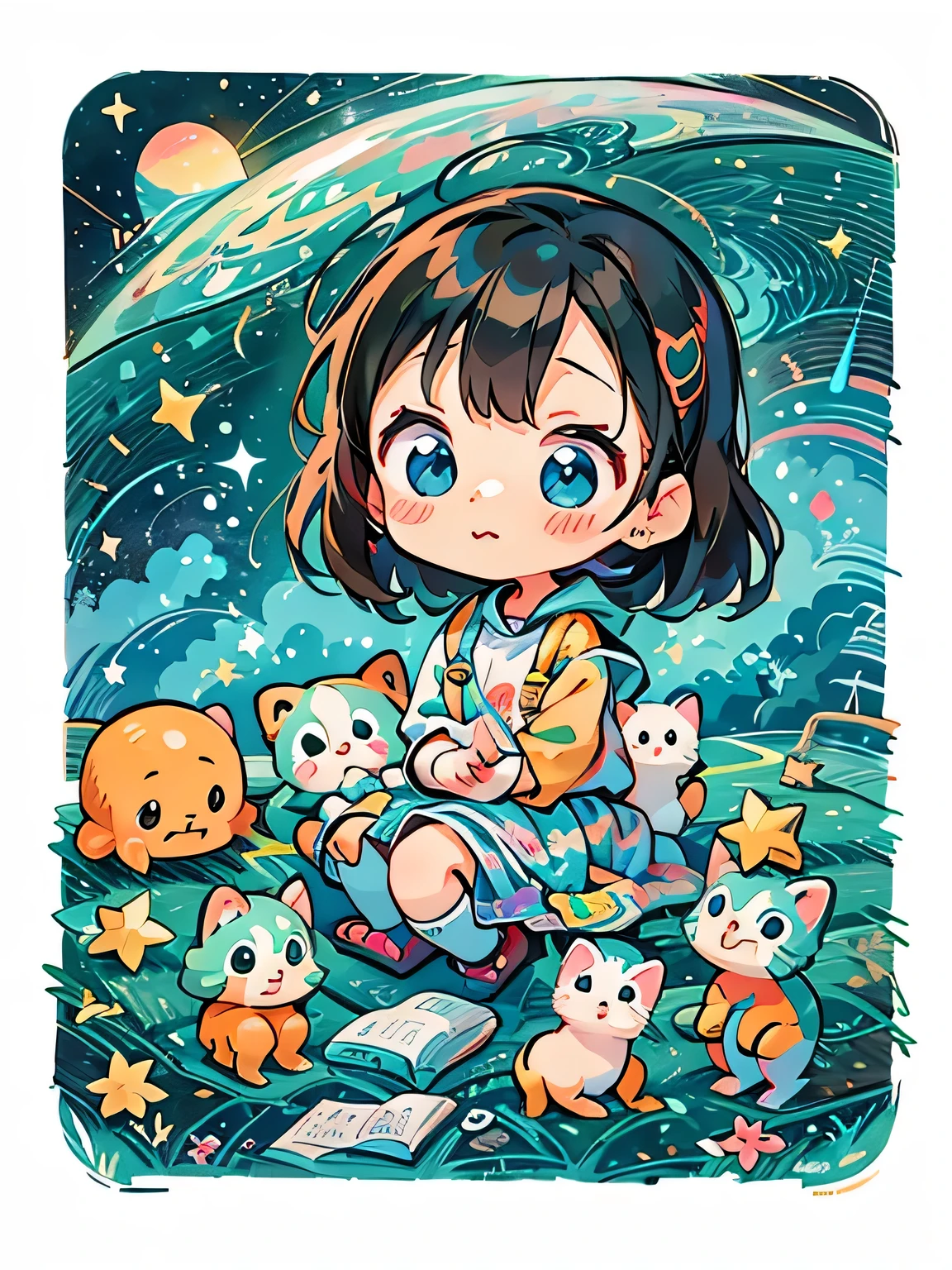 Ai Yazawa style, Kawaii Design, Chibi、Cute Alien, Galactic Universe