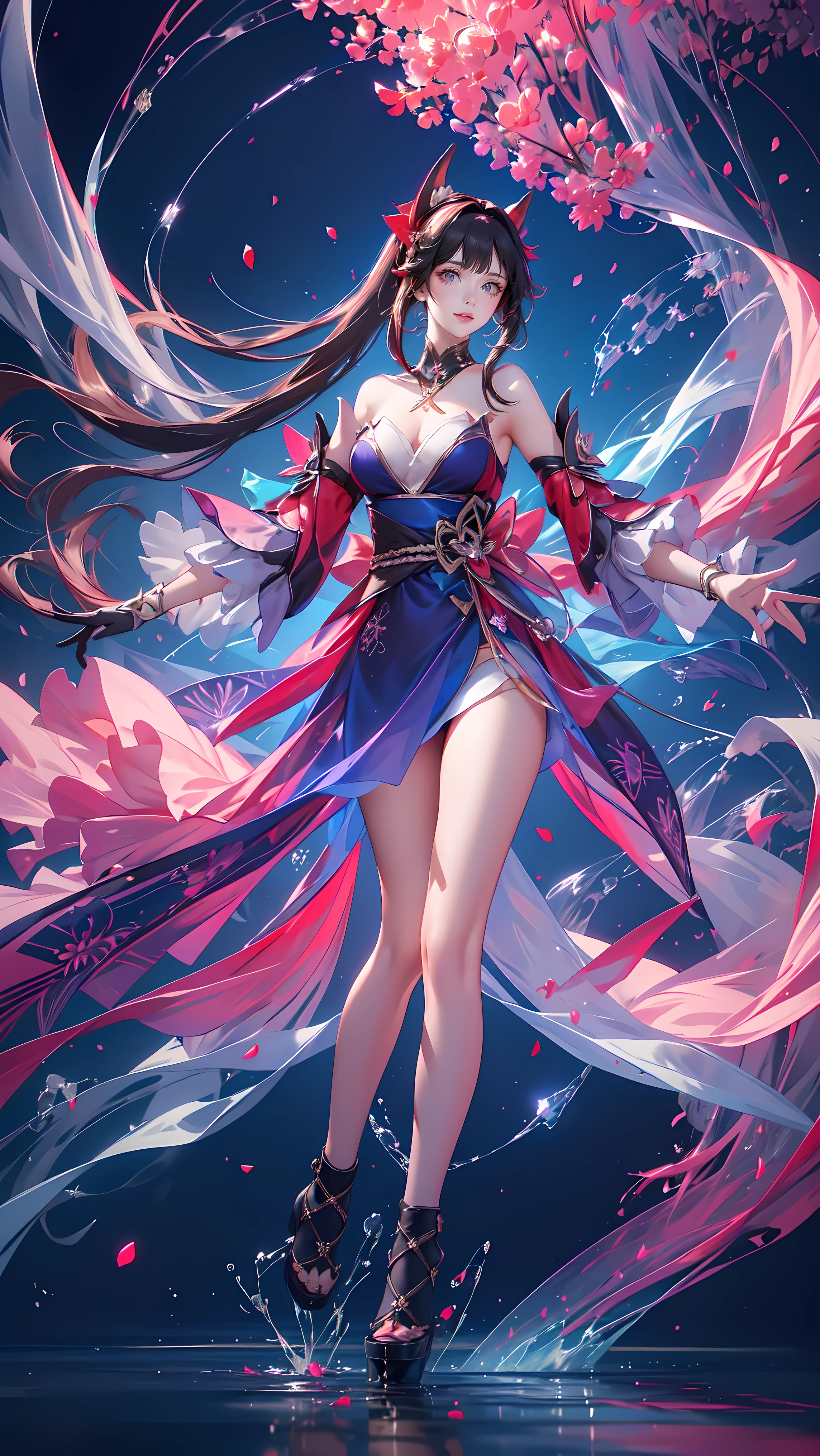 (((FULL BODY POSE))) (((SHOW PANTIES))) (((BIG GIANT BOOBS))) (((BRUNETTE HAIR WITH TWO PONY TAIL))) ((GOOD FINGER, ANATOMY CORRECTED)) (((RED LUXURY ARISTOCRATIC NOBLE COSTUME WITH FOX BROCHS))) | A WOMEN WEAR ((SEXY OUTFIT)) FLOATING IN THE WATER ((BLUE SKY BACKGROUND)) ((FLOWER PETALS FAILING BACKGROUND IS A BLUE SKY)))) HORIZON PLANET FULL OF (((STARS))) | big eyes, ((big boobs)) sexy pose, big thigh, full body, large breasts, open legs, show panties, smile, portrait knights of zodiac, extremely detailed ((pixiv arts)), high detailed official artwork, [ tarot card ]!!!!!, detailed key anime art, knights of zodiac anime, beautiful celestial mage, firefly from honkai star rails, full body | (dynamic angle:1.1), outline, ((thick line art)), cover, stylish, official art, (details:1.2), (fantasy), garden, (bloom:1.1), glow:0.2, shadow, nature, flower, splash water, crystal, snowflakes, particles, bokeh, anamorphic light (depth of field), sharp focus, (volumetric lighting), (bokeh:0.6), film grain:0.4, (soft lighting:1.1) (VIGNETTE:1) | high-quality, ultra-detailed illustrations, ultra-high resolution, (high resolution, overwhelmingly pixel-perfect, luxurious illustration), (Ultra Quality, Masterpiece, Ethereal:1.4) photorealistic:.1.4, UHD (8k, RAW photo, best quality, masterpiece:1.2)