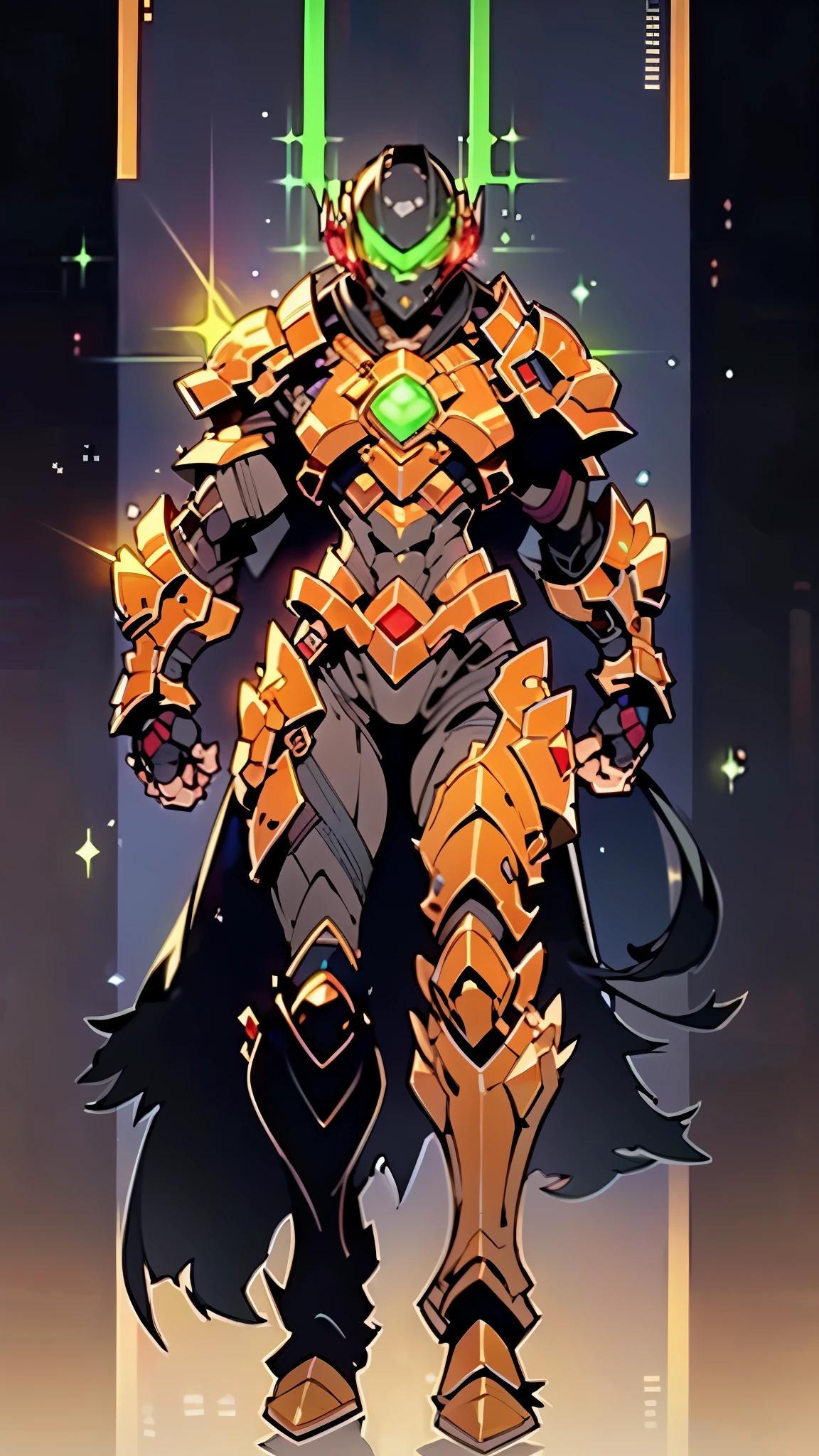 A man wearing a full-face helmet, a fantasy-style biotech armored combat suit, green eyes, (a composite layered chest armor), fully enclosed shoulder guards, matching arm and leg guards, the belt is adorned with exhaust pipes, (the color scheme is primarily black glow with green and red accents), the design balances heavy with agility, a high-tech bio-mecha armor, (Armor Concept Inspired by Cyberpunk motorcycle, stand on the top of a skyscraper in a futuristic sci-fi city), this character embodies a finely crafted fantasy-surreal style armored hero in anime style, exquisite and mature manga art style, (battle damage, element, plasma, energy, the armor glows), ((male:1.5)), metallic, real texture material, dramatic, high definition, best quality, highres, ultra-detailed, ultra-fine painting, extremely delicate, professional, perfect body proportions, golden ratio, anatomically correct, symmetrical face, extremely detailed eyes and face, high quality eyes, creativity, RAW photo, UHD, 32k, Natural light, cinematic lighting, masterpiece-anatomy-perfect, masterpiece:1.5