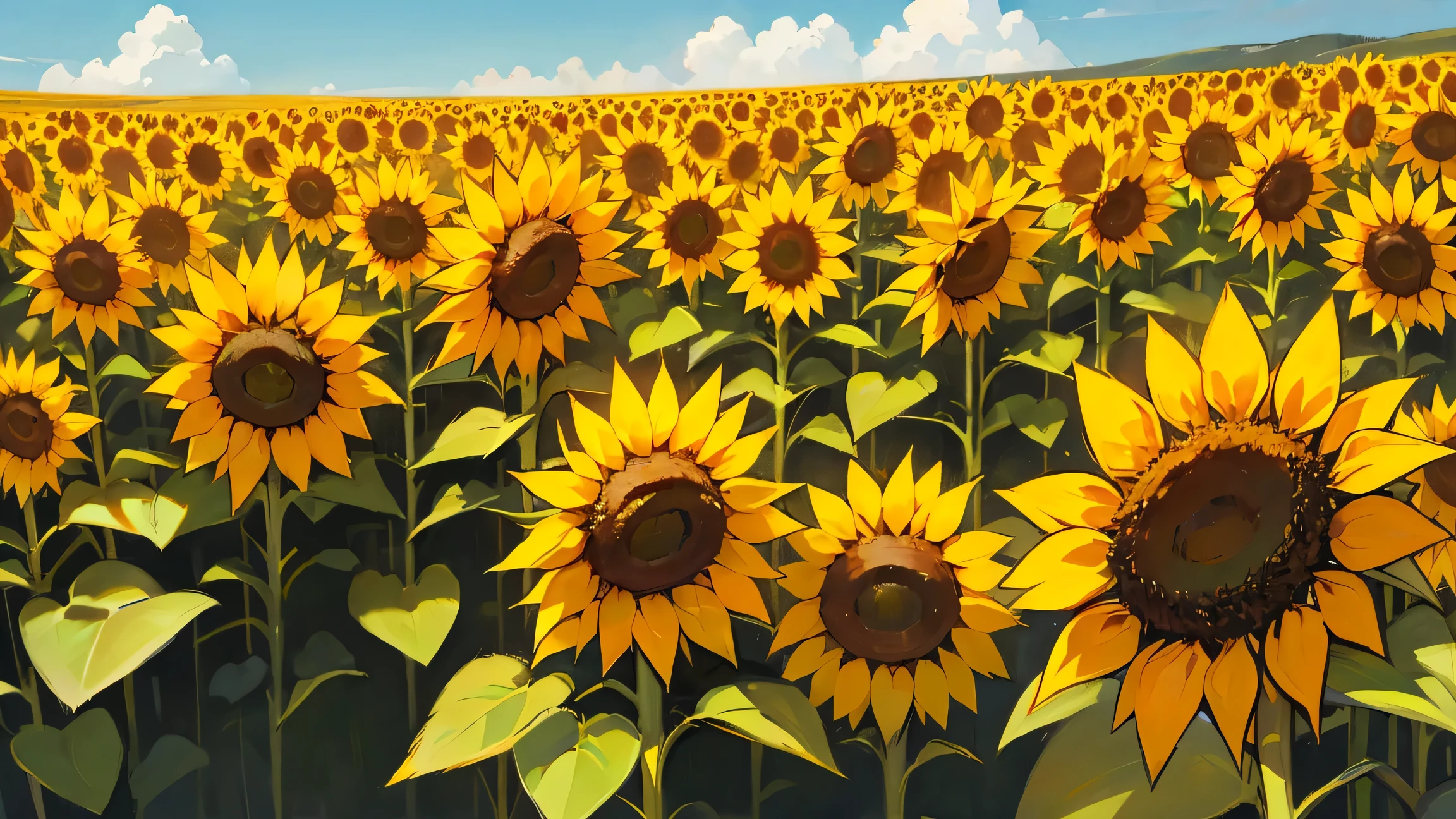Sunflower field, zoomed out, a large number of sunflowers
