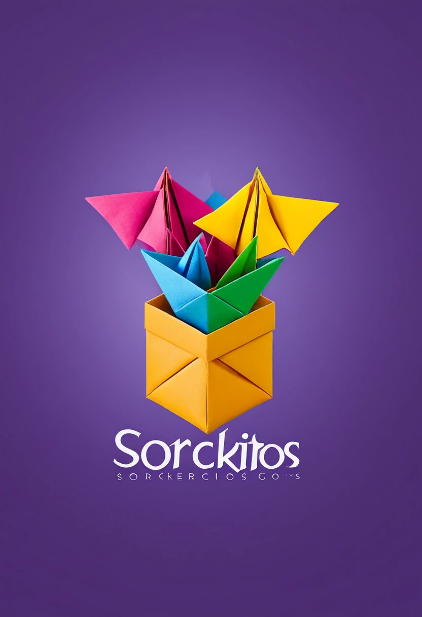 Design a logo for a company called Sorckitos that is dedicated to making gift boxes for celebrations and 3D origamis. The logo should be colorful and with different images.