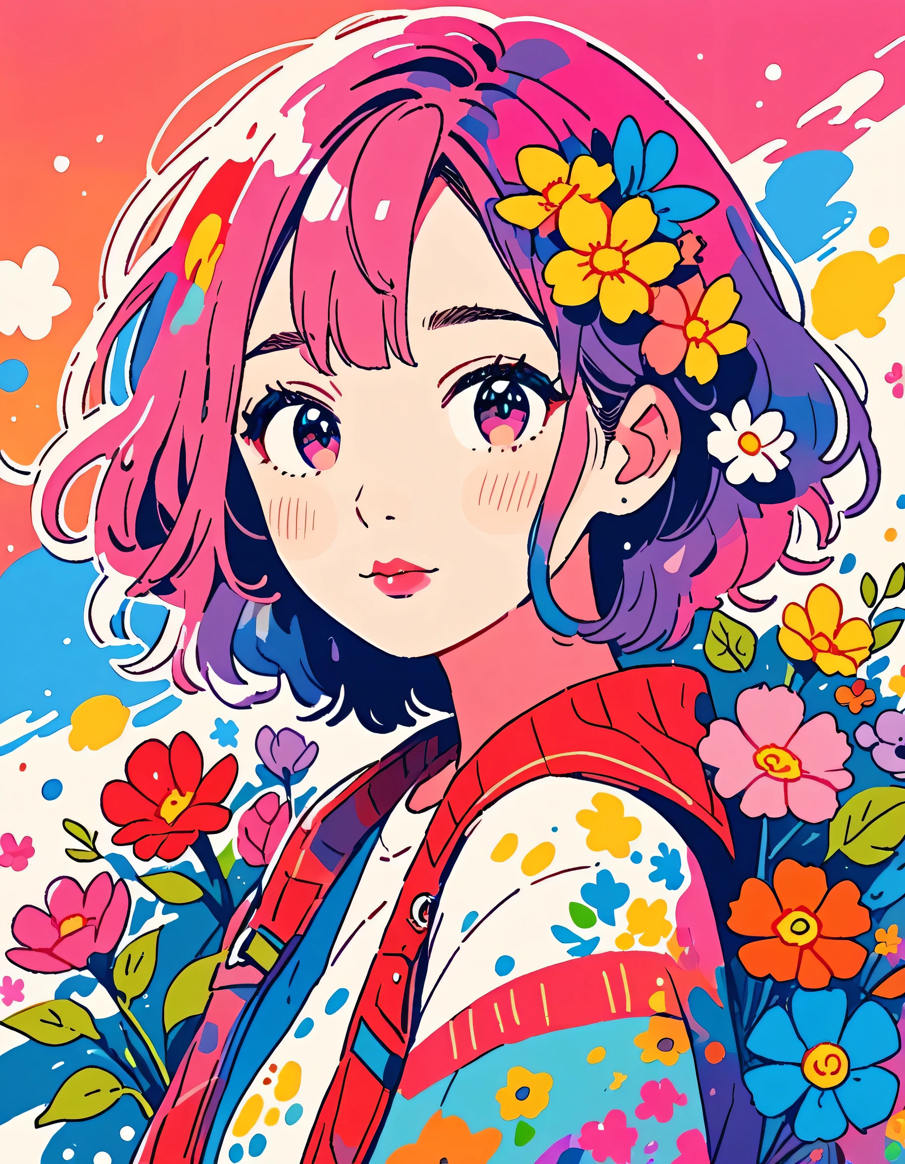 Micho Style、(((stylish fashion))), 8K Quality、Intense watercolor, Detailed watercolor art, Watercolor splash, Surreal, avant-garde pop art, Beautiful and expressive paintings, Beautiful artwork illustration, Very colorful tones, wonderful, Cool beauty, highest quality、Official Art, Vector art, Stylish design, (((The most beautiful girl))), (((highest quality))), HDR, ((detailed)), (((Doodle Art)), ((masterpiece)), ((Super detailed)), (((Colorful flowers))),(((Stylish)))